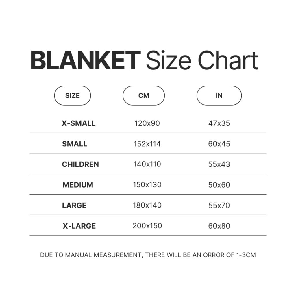 Blanket Size Chart - Borderlands Shop