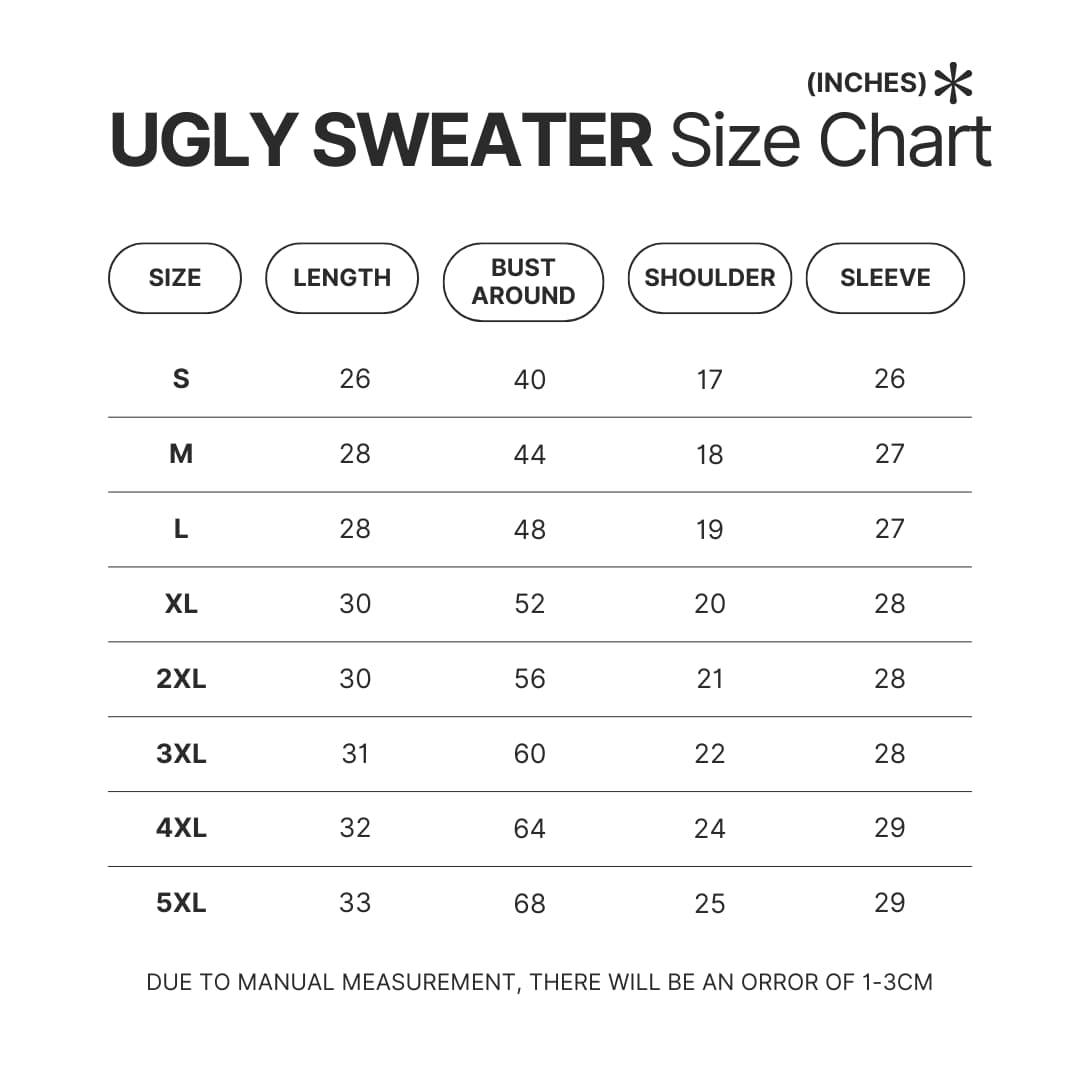 Ugly Sweater Size Chart - Borderlands Shop